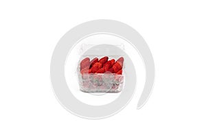 Fresh Asia Strawberry are arranged in premium packaging plastic box with bubble wrap inside on the white background. Clipping path