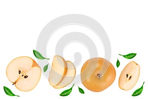 Fresh asian pear isolated on white background with copy space for your text. Top view. Flat lay. Set or collection