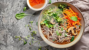 Fresh Asian Soba Noodle Salad with Vibrant Vegetables and Sesame Seeds