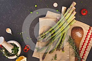 Fresh asparagus and ingredients