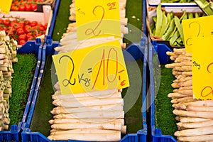 Fresh asparagus selling in a farmers market