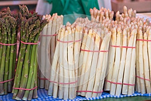 Fresh asparagus selling in a farmers market