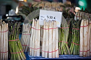 Fresh asparagus selling in a farmers market