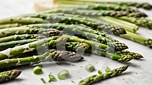 Fresh asparagus on a white background. Top view.