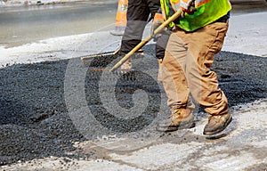 Fresh asphalt street resurfacing new road industrial laying fresh asphalt on construction site