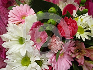 Fresh and attractive mixed bouquet flowers close up at the florist