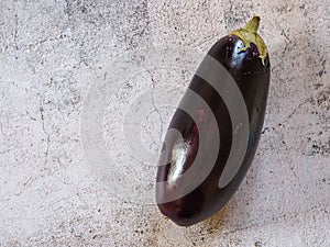 Fresh aubergine or egg plant on rustic grey background with copy space