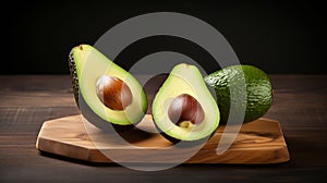 Fresh avocado on black background. Generative AI