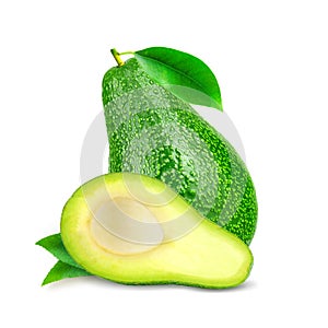 Fresh avocado fruits isolated on white background.