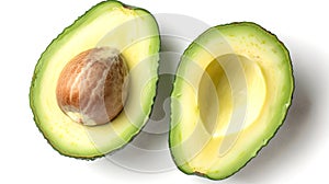 Fresh Avocado Halves with Pit on White Background. Perfect for Healthy Lifestyle Promotions. Simple and Clean Food