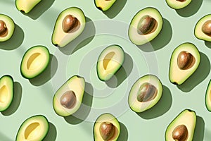 Fresh Avocado Pattern on Light Green Background