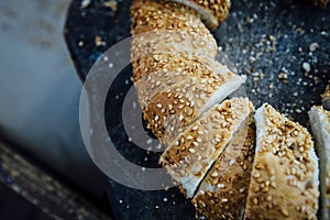 Fresh bagel bread served for breakfast