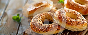 Fresh bagels ready to be sold in a bakery shop, generated by ai