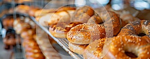 Fresh bagels ready to be sold in a bakery shop, generated by ai