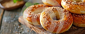 Fresh bagels ready to be sold in a bakery shop, generated by ai