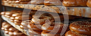 Fresh bagels ready to be sold in a bakery shop, generated by ai