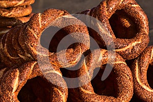 Fresh bagels on the vendor counter