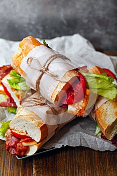 Fresh baguette sandwich bahn-mi styled