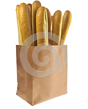 Fresh baguettes in paper bag