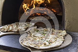 Fresh Baked Alsatian Tarte Flambee ( Flame Cake, Flammkuchen )