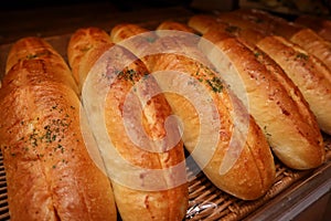 Fresh baked baguettes in japanese bakery