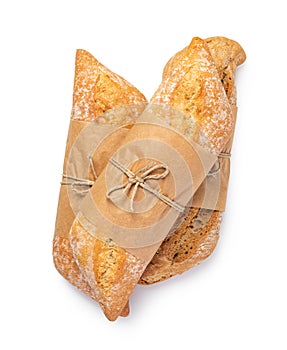 Fresh baked bread on white background