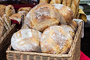 Fresh baked bread in wicker basket