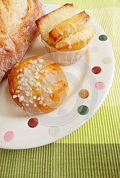 Fresh baked breads on plate