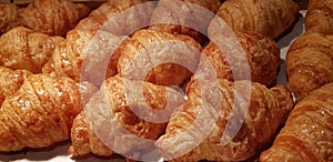 Fresh Baked Croissants. Warm Fresh Buttery Croissants and Rolls. French and American Croissants and Baked Pastries