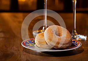 Fresh baked doughnuts or donuts sweet dessert americal style glazed with sugar photo