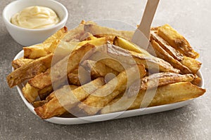 Fresh baked French peel potato friesand mayonnaise