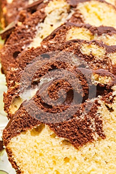 Fresh baked homemade marble cake with cocoa