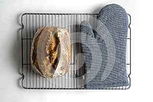 Fresh baked loaf of homemade sourdough bread