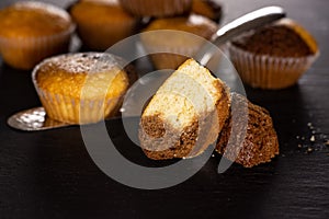 Fresh baked marble muffin on grey stone