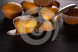 Fresh baked marble muffin on grey stone