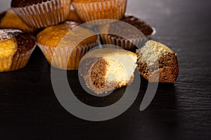 Fresh baked marble muffin on grey stone