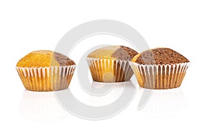 Fresh baked marble muffin isolated on white