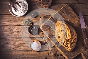 Fresh baked organic spelt flour bread with seeds