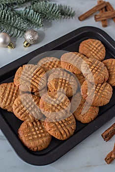 Fresh baked peanut butter cookies on a table