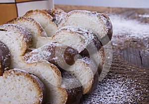 Fresh baked sweet raisen bread with sugar