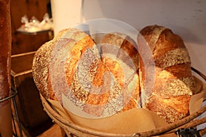 Fresh baked whole breads in japanese bakery