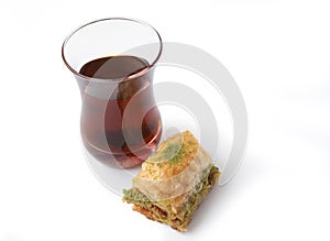 Fresh baklava and turkish tea