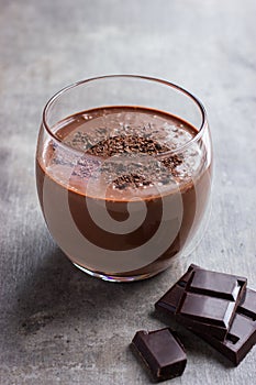 Fresh banana and chocolate smoothie in glass