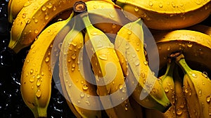 Fresh Banana Fruits Pile Top View Texture with Water Spots