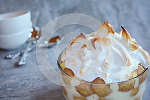 Fresh Banana Puddding with Golden Meringue from Above