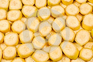 Fresh banana slices background. Top view