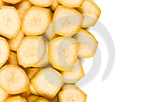 Fresh banana slices background. Top view