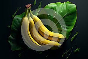 Fresh bananas on a dark background. The concept of healthy eating
