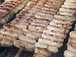 Fresh bananas skewered on a grill