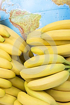 Fresh bananas and South America map